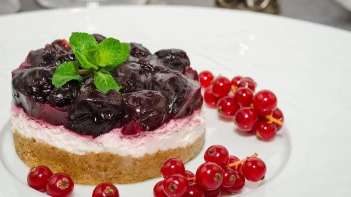 calories in cheesecake New York Style Cheesecake with Black Cherry Swirl